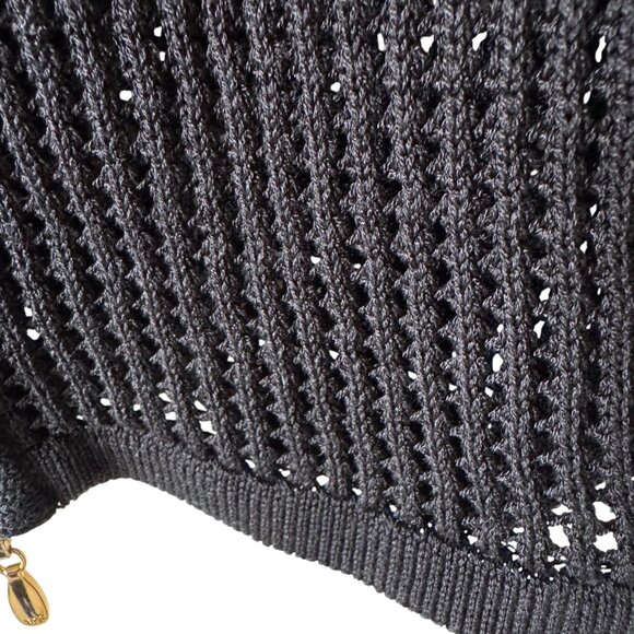 Escada Cardigan Sweater Gold Zipper READ Crochet Open Knit Collar Sleeves Hem - Picture 15 of 16